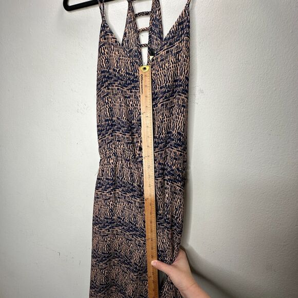 Fora Tan & Navy Front Button Strappy Decorative Back Wide Leg Jumpsuit Small - Picture 15 of 16